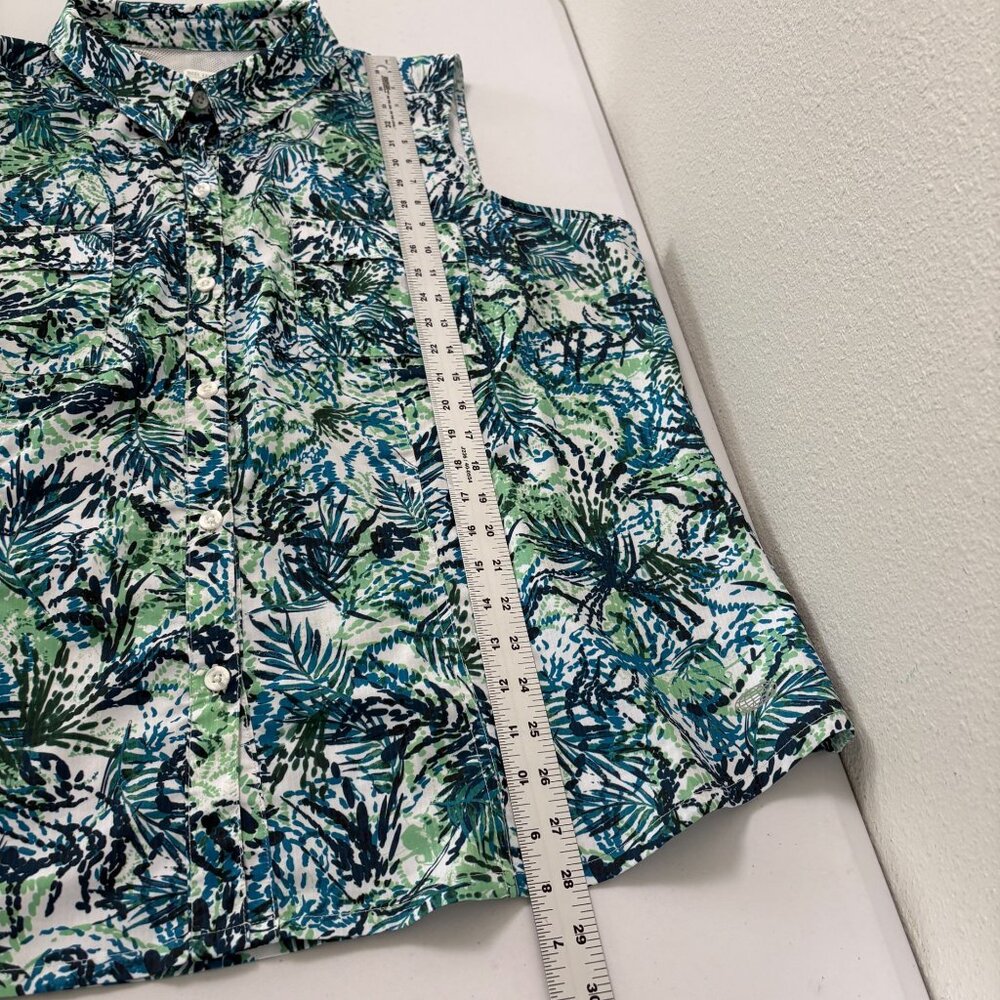 Reel Legends Mariner Sleeveless Top 2X Blue Green Floral Button Up Fishing - Picture 6 of 7